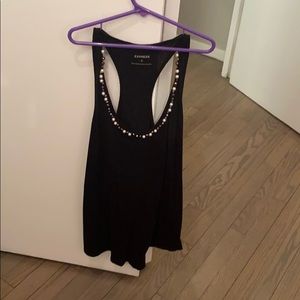Expresses jeweled collar scoop neck